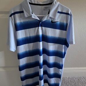 Nike White and Blue Gradient Stripe Men’s Golf Polo